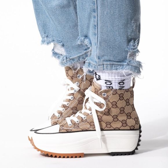 Tan Printed Converse like Platform Sneakers - Picture 3 of 4